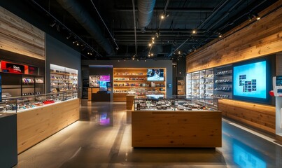 Modern retail store interior with wood accents.