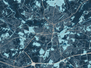 Painterly Style City Map of Lunen, Germany in a Blue Color Scheme.