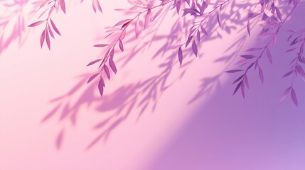A serene gradient background with delicate purple leaves casting soft shadows.