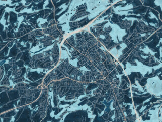 Painterly Style City Map of Velbert, Germany in a Blue Color Scheme.