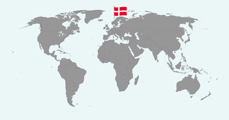 Pin map with Denmark flag on world map. Vector illustration. © Ruslan