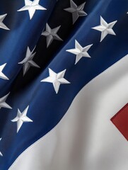 Fototapeta premium A close-up view of the American flag, showcasing the intricate details of the stars and stripes, symbolizing freedom, patriotism, unity, and national pride.