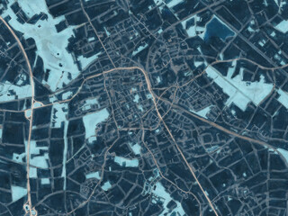 Painterly Style City Map of Viersen, Germany in a Blue Color Scheme.