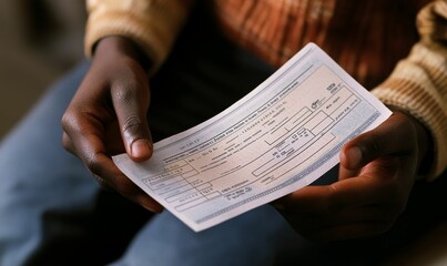 Naklejka premium Person holding a check, close-up.
