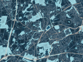 Painterly Style City Map of Gladbeck, Germany in a Blue Color Scheme.