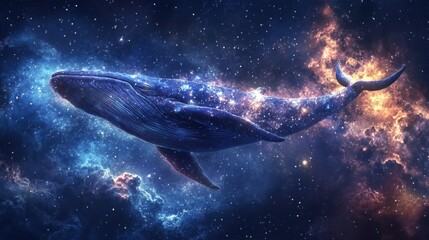Fototapeta premium Majestic whale swimming through a cosmic galaxy filled with stars and nebulae