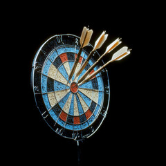 Obraz premium darts flying towards a circle. AI generative.