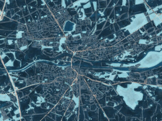 Painterly Style City Map of Dorsten, Germany in a Blue Color Scheme.