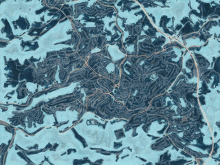 Painterly Style City Map of Ludenscheid, Germany in a Blue Color Scheme.