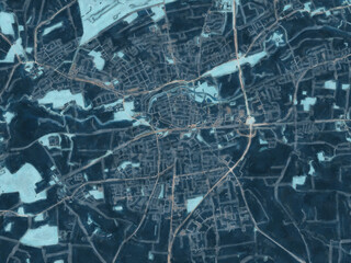 Painterly Style City Map of Lippstadt, Germany in a Blue Color Scheme.