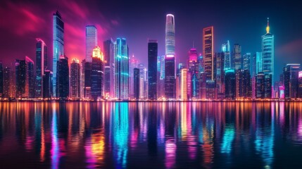 Fototapeta premium Neon Cityscape Reflection