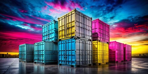 Vibrant CMYK Containers Representing Global Printing Industry and Crisis Solutions