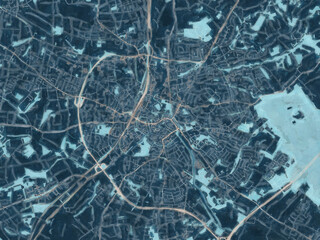Painterly Style City Map of Herford, Germany in a Blue Color Scheme.