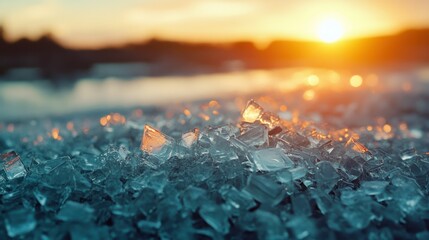 Ice Crystals Glistening in the Golden Sunset Light
