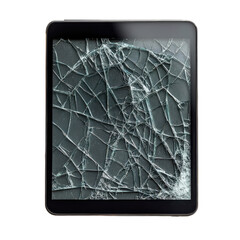 Tablet with Cracked Screen on White Background Transparent Background