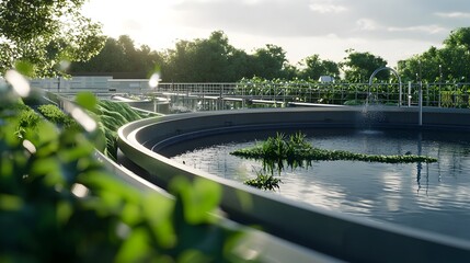 Fototapeta premium Futuristic Wastewater Treatment Plant with High Tech Purification and Lush Greenery