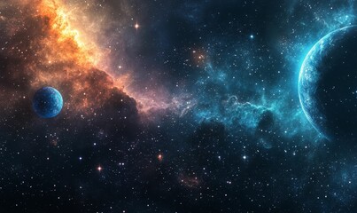 Obraz premium Two planets in a starry galaxy.