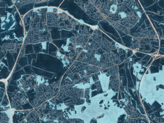 Painterly Style City Map of Sankt Augustin, Germany in a Blue Color Scheme.