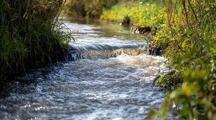 Flowing River with Seamlessly Blended Wastewater Discharge in Pristine Natural Environment