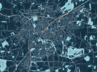 Painterly Style City Map of Ahlen, Germany in a Blue Color Scheme.