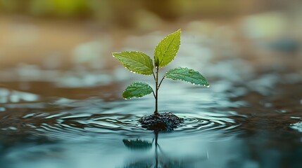 Thriving Plant in Recycled Water Sustainable Ecosystem Concept