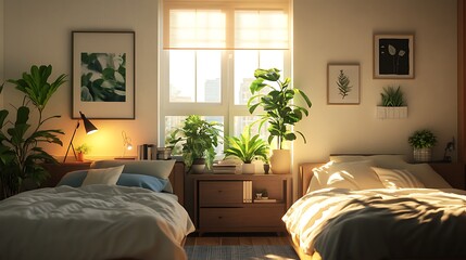 Elegant and Cozy Modern Bedroom Interior Design with Stylish Decor, mockup, poster and Background