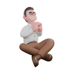3D Illustration of Professional Male Sociologist. A male sociologist is sitting cross-legged facing the left side with both hands as if praying or asking. Male Professional