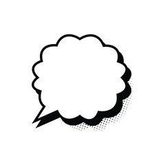 Retro empty halftone comic speech bubble template isolated on white background. Vector design.