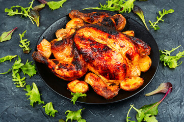 Whole baked chicken.