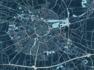 Painterly Style City Map of Soest, Germany in a Blue Color Scheme.