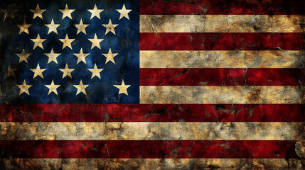 Vintage American Flag with Grunge Texture.