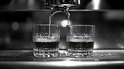 Espresso pouring into two glasses.