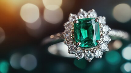 Fototapeta premium stunning emerald ring set in platinum