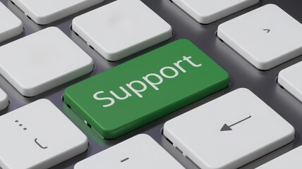 Green support key on a modern keyboard, focus on customer assistance and technology.