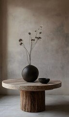 96. An elegant, minimalist coffee table against a soft wall