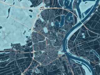 Painterly Style City Map of Speyer, Germany in a Blue Color Scheme.