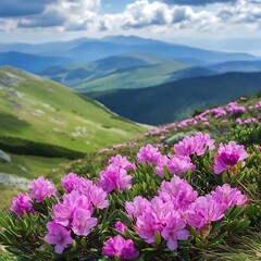 Obraz premium Pink rhododendron flowers in the Carpathian mountains