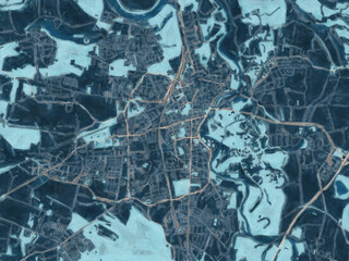 Painterly Style City Map of Dessau, Germany in a Blue Color Scheme.