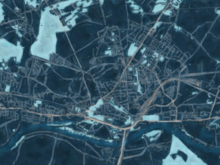 Painterly Style City Map of Wittenberg, Germany in a Blue Color Scheme.