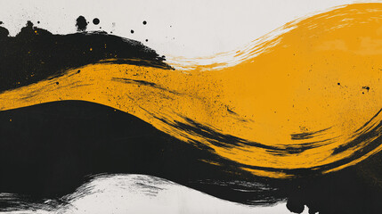 A dynamic abstract black and yellow background with brush strokes. AI generation.