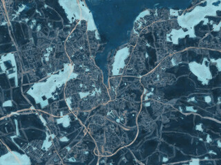 Painterly Style City Map of Flensburg, Germany in a Blue Color Scheme.
