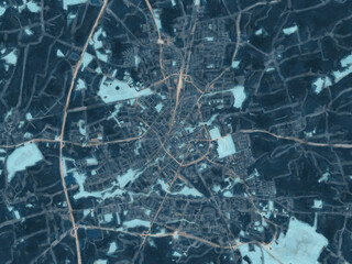 Painterly Style City Map of Neumunster, Germany in a Blue Color Scheme.