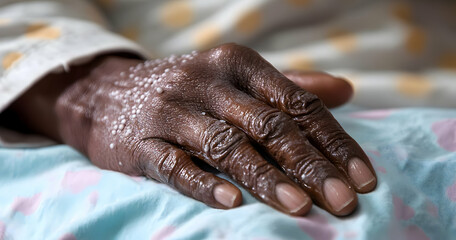 Fototapeta premium Close-up of an Elderly Hand with White Spots.