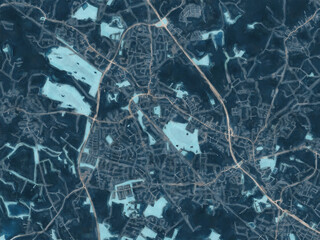 Painterly Style City Map of Pinneberg, Germany in a Blue Color Scheme.