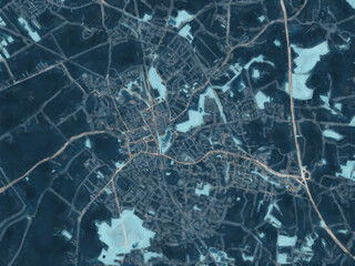 Painterly Style City Map of Elmshorn, Germany in a Blue Color Scheme.