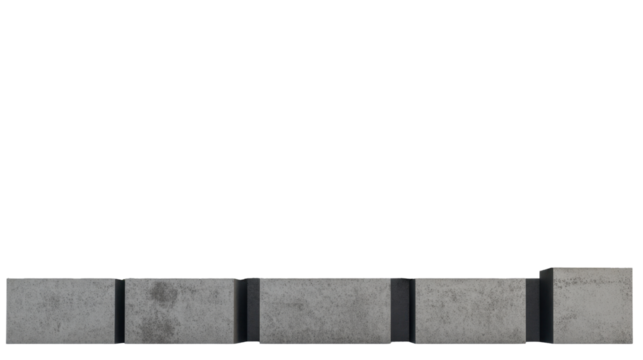 A series of five concrete blocks arranged in a row.