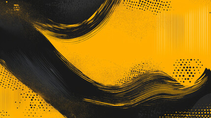 A dynamic abstract black and yellow background with brush strokes. AI generation.