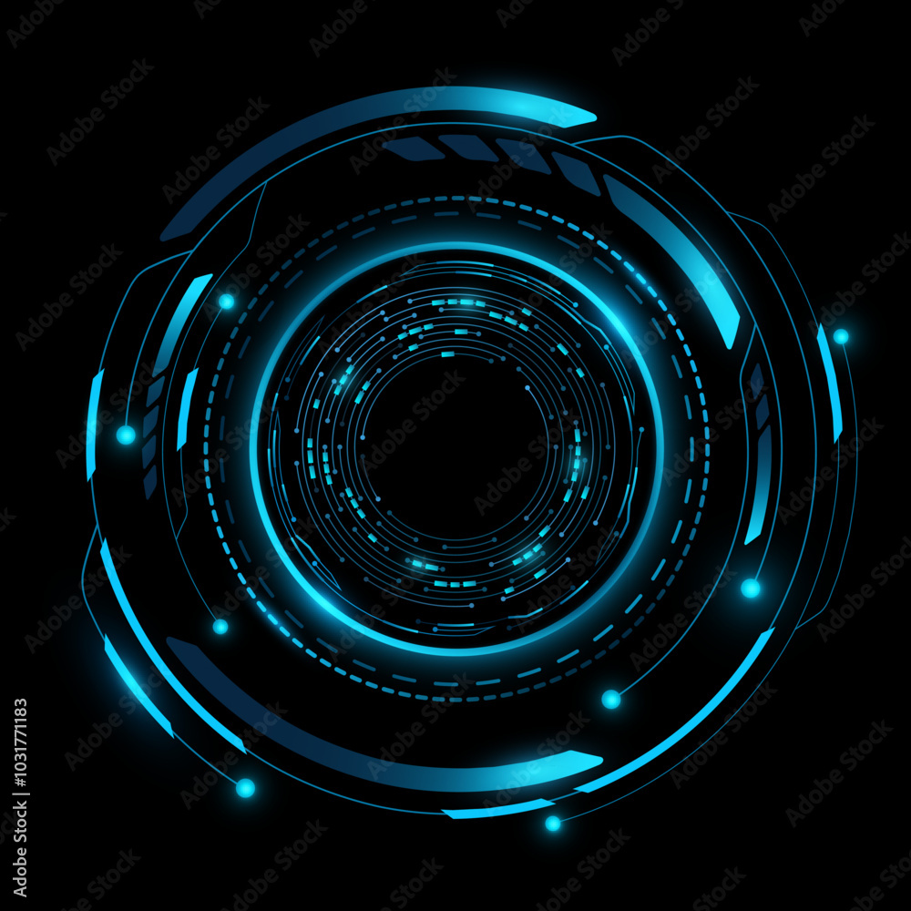 Poster digital glowing hud circle with circuit board. futuristic elements for hi-tech interface. vector ill