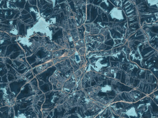Painterly Style City Map of Zwickau, Germany in a Blue Color Scheme.