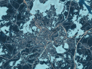 Painterly Style City Map of Plauen, Germany in a Blue Color Scheme.